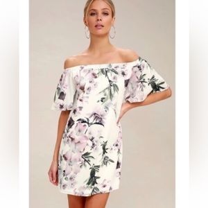 Lulus Dream of You Ivory Floral Off the Shoulder Dress Small Wedding Cottagecore